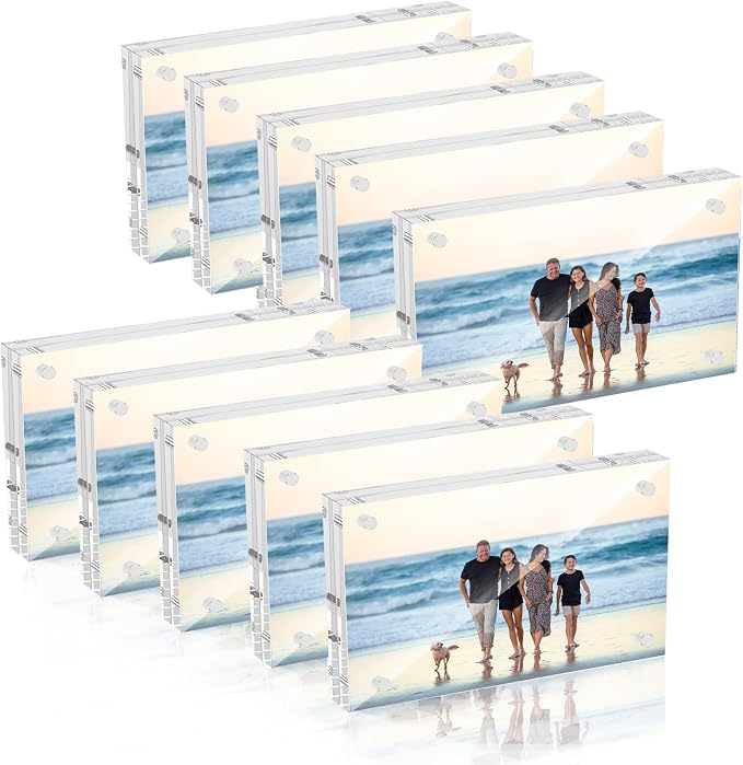 4x6 Acrylic Picture Frame 10 Pack | Clear Picture Frames Double Sided Magnetic Freestanding Photo Block Frame Desktop Display Floating Frameless by Adboros