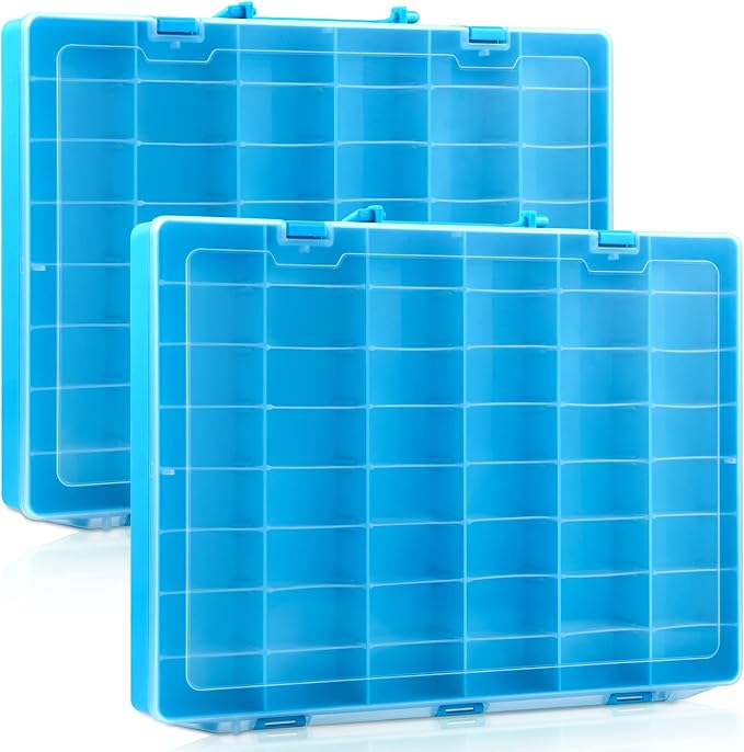 2 Pcs 48 Grids Plastic Bead Organizer Box with Divider, Blue by Juexica