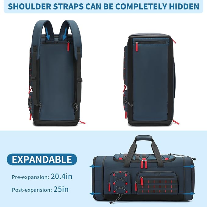 BOSSTIN Gym Bag for Men & Women, 45L-50L Expandable Sports Duffle Bag | Convertible Duffel Backpack, Comes with Toiletry Bag, Shoe Compartment & Wet Pocket, for Workout, Weekender, Overnight Travel - Image 4