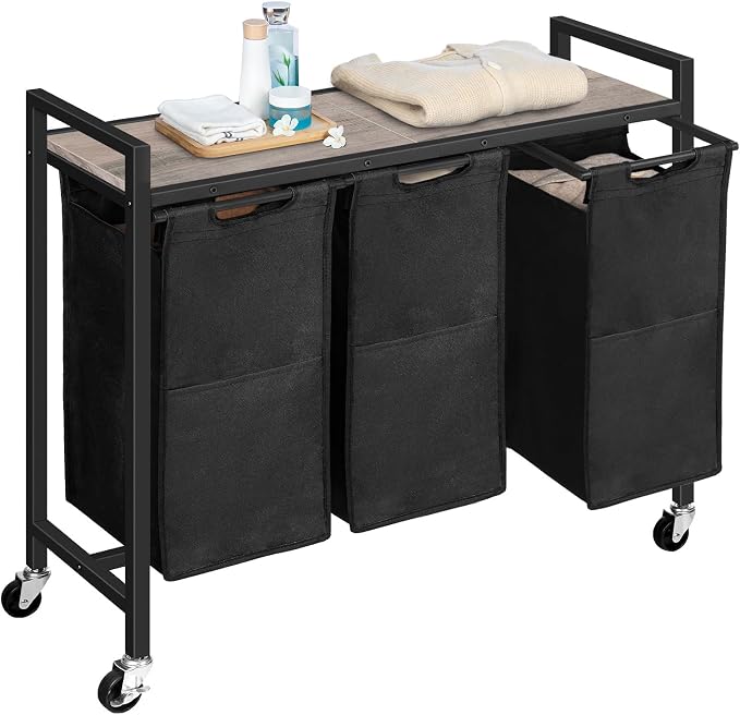 HOOBRO Laundry Sorter 3 Section, Laundry Hamper with Wheels, 3 × 11.5 Gal (43.4L), Rolling Laundry Basket, Pull-Out and Removable Oxford Fabric Bags, Greige and Black BG76XY01 - Image 7
