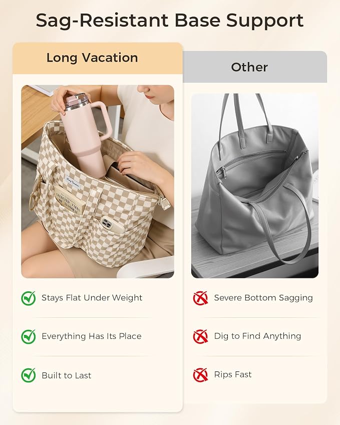 LONG VACATION Corduroy Tote Bag for Women, 16 Pockets Large Work Laptop Bag | 15.6" Laptop Compartment, 40oz Cup Holder, Lightweight, Washable, Teacher Nurse Bag for Office School Travel Gym College - Image 6