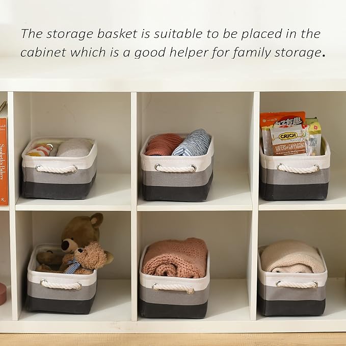TcaFmac Small Fabric Storage Baskets for Organizing [6 Pack] Closet Storage Bin Foldable Storage Baskets for Shelf Canvas Storage Bins Decorative Basket with Handles(Gradient Gray,12" L×8" W×5" H) - Image 4