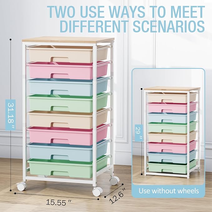Rolling Storage Cart, Rainbow Cart with 8 Drawers and Wooden Tabletop, Teacher Organization for Classroom, Art Cart for Classroom,Office,Bedroom,Rainbow | Teacher Organization for Classroom, Art Cart for Office,Bedroom,Craft Room - Image 3