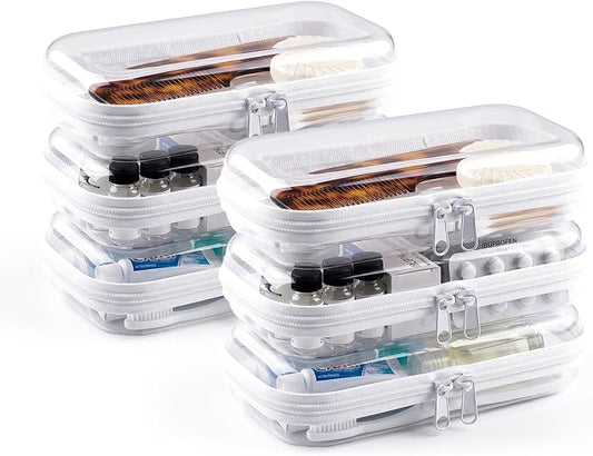 TenKa 6 Pack Clear Hard Shell Zipper Case, Clear Zipper Pouches for Travel, Diaper Bag Organizer, Water-Resistant Hard Plastic Pencil Case for Cosmetics, Electronics Storage (6S) by TenKa