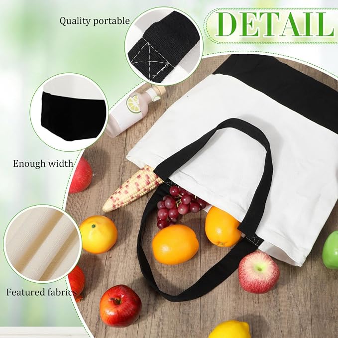 Sanwuta 30 Pcs Canvas Tote Bags Bulk with Zipper Cosmetic Pouch,Black | 18.5" Reusable Cotton Shopping Bag with Handle for DIY Craft - Image 4