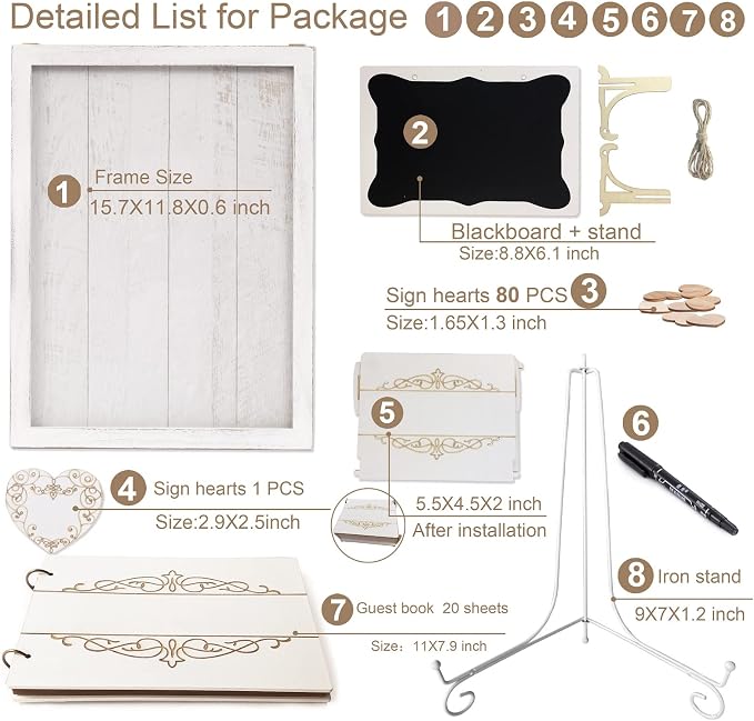 Y&K Homish Wedding Guest Book Set Alternative Rustic Wedding Decorations for Reception Wedding Signs (Creamy White, 11¾"X15¾ (80pcs Hearts & 1pc Book)) - Image 3