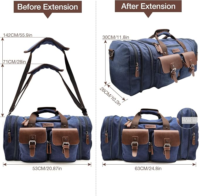 Wildroad Canvas Duffle Bag - 50L Expandable Weekender Overnight Travel Bag | Gifts for Men, Holiday Birthday Gift for Dad, Husband & Partner, Carry-on Size - Image 5