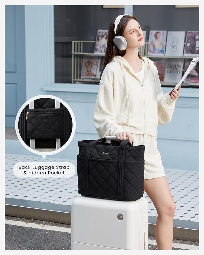 LOVEVOOK Puffer Tote Bag for Women, Puffy Work Handbag with Cup Holder, Travel Carry On Bag with Zipper for Teacher Nurse Gym - Image 8