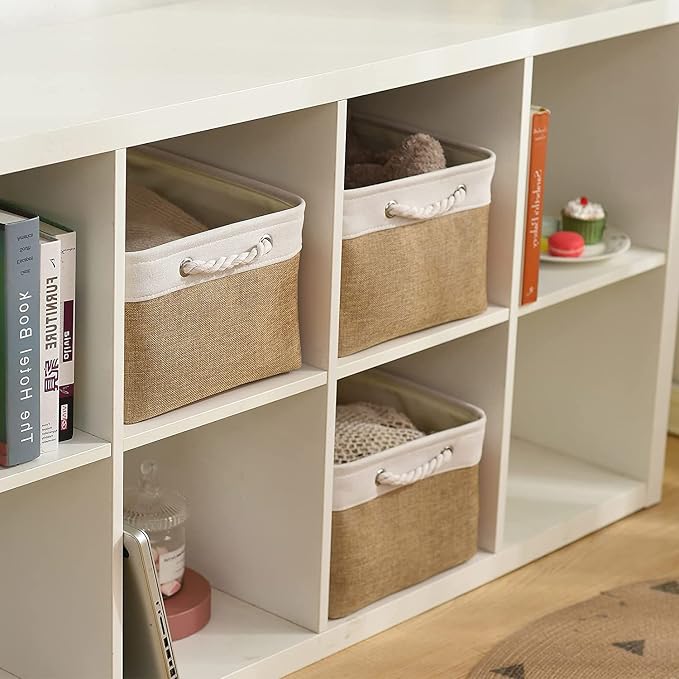 Rectangular Fabric Storage Baskets for Organizing, Shelves, Decorative & Gift (White & Peru) - Image 4