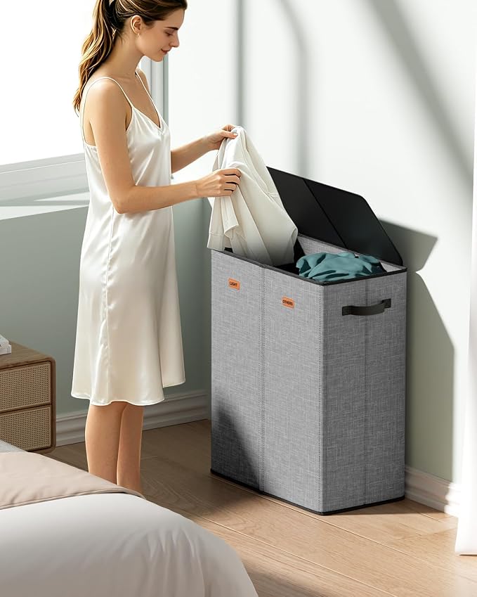 150L Dual-Compartment Laundry Hamper with Lid & Removable Inner Bag – Large 2-Section Clothes Hamper for Home, Dorm & Laundry Room - Image 2