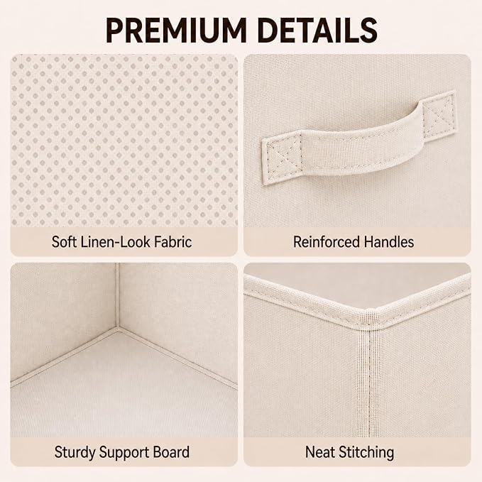 Yinder 4 Pcs Cube Storage Bin, Beige 14''x10''x8'' Storage Cubes | Kids Classroom Playroom Decor, Beige Bins, Foldable Baskets for Nursery Organizer Boxes Fabric Boxes - Image 3