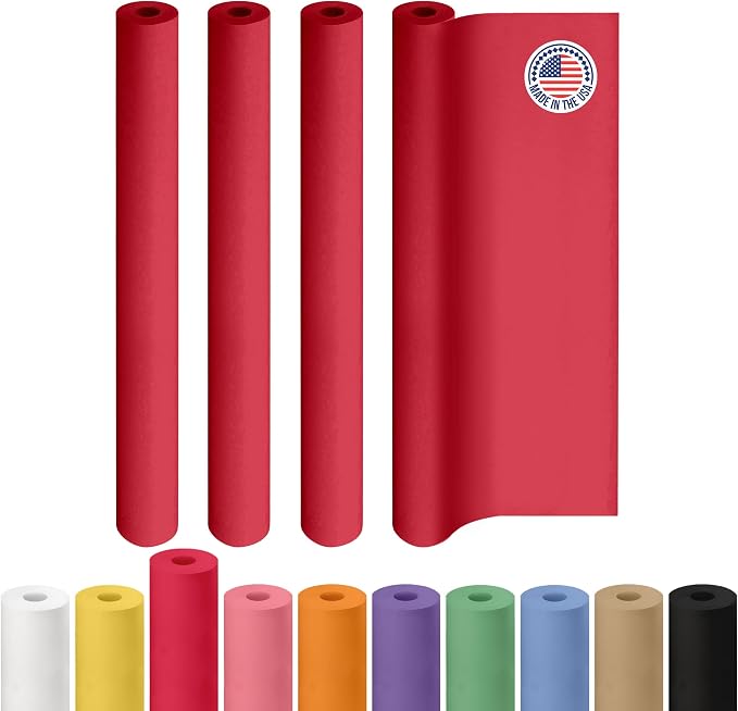 48" x 1200" (100 ft) Red Kraft Paper Roll, Pack of 4 - USA-Made Quality Craft Paper for Gift Wrapping, Kids' Arts & Crafts, School Projects - 100% Recycled, 50 lb Natural Material by IDL Packaging by IDLPackaging