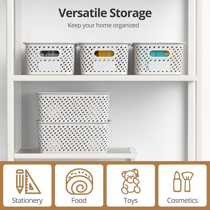 Plastic Storage Bins with Lid, Stackable Small Box Basket for Organizing and Containers for Shelves Drawers Desktop Closet Playroom Pantry Classroom Office Home, 8-pack 10.2x7.2x4.1 Inch, White - Image 6