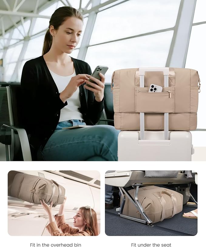 LOVEVOOK Travel Duffle Bag Women,Weekender Hospital Bag for Labor Delivery | Shoe Compartment, Puffer Carry On Duffel Bags For Airplanes,Overnight Bag With Toiletry Bag, 42L,2Pcs Set - Image 6