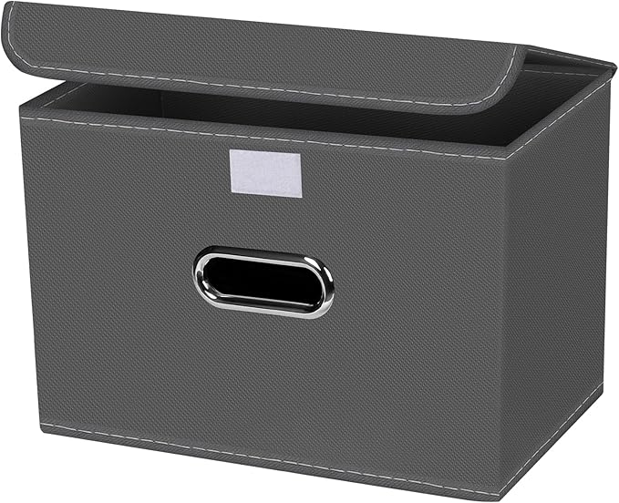 1-Pack Large Collapsible Storage Bins with Lids,Fabric Storage Cubes Organizer for Shelves,Closet,Nursery,Foldable Cube Storage Baskets with Handles,Home Boxes (14.9"x9.8",Grey) by SEVENDOME
