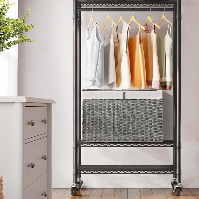 180L Wicker Storage Basket with Lid, Handwoven Rattan Large Shelf Basket with Removable Liner, 47.6 Gallon Wicker Basket for Blanket, Storage Trunk with Handle for Closet, Bedroom, Livingroom, Grey - Image 3