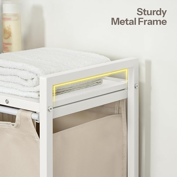 HOOBRO Laundry Sorter 3 Section, Laundry Hamper with Wheels, 3 × 11.5 Gal (43.4L), Rolling Laundry Basket, Pull-Out and Removable Oxford Fabric Bags, White WG76XY01 - Image 8