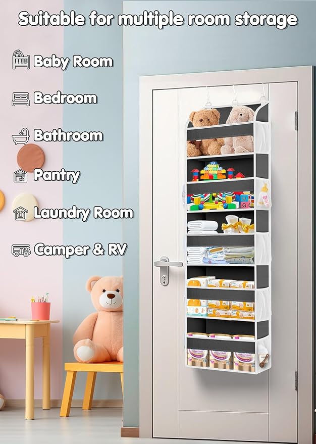 TAHAVICE Over the Door Organizer Storage, 5 Large & 10 Mesh Pockets | Hanging Organizer Closet College Dorm Essentials for Girls, Storage for Dorm Organization, Nursery & Bedroom (Dark Grey) - Image 3