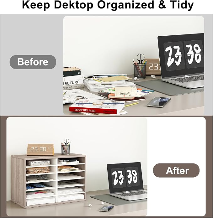 Alpeir Classroom Mailbox 12 Slots with Removable Shelves, Retro Grey/White | Hold 6000 Sheets Paper, Heavy Duty, Easily Assemble, Teacher Student Organization, For Classroom, Office, Home Countertop - Image 9