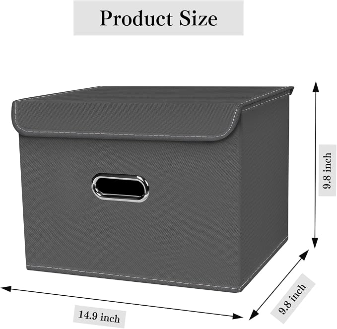 4-Pack Large Collapsible Storage Bins with Lids,Fabric Storage Cubes Organizer for Shelves,Closet,Nursery,Foldable Cube Storage Baskets with Handles,Home Boxes (14.9"x9.8",Grey) - Image 2