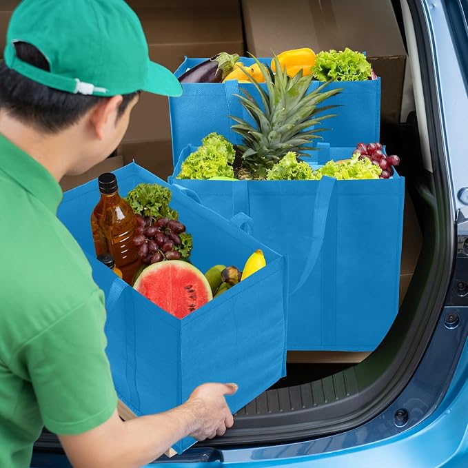 Hillban 30 Pack Large Reusable Shopping Bags Bulk | Heavy Duty Foldable Grocery Bags 16 x 13 x 10 Inch, Washable Portable Storage Totes with Reinforced Handles - Image 2