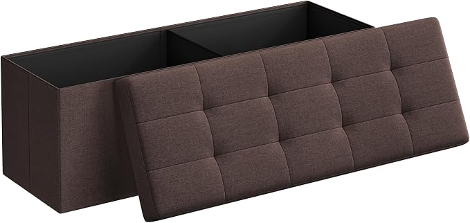 SONGMICS MAZIE Collection - 43 Inches Folding Storage Ottoman Bench, Ottoman Foot Rest, End of Bed Bench, Storage Chest, Load 660 lb, for Living Room, Bedroom, Entryway, Brown ULSF77BR by Unknown