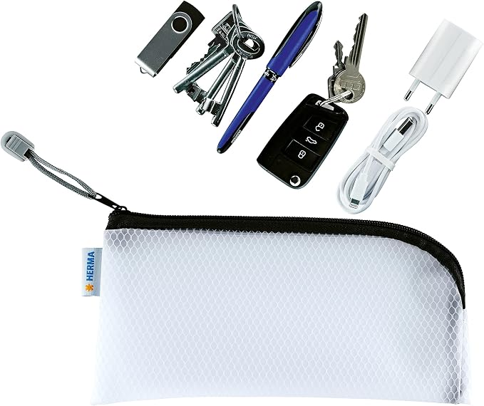 Herma 20020 Zip Cosmetic Bag, transparent (23 x 11 cm) small zippered travel pouch for mobile phone, charging cable, cosmetics, pens, keys, clear toiletry bag with zipper in black - Image 2