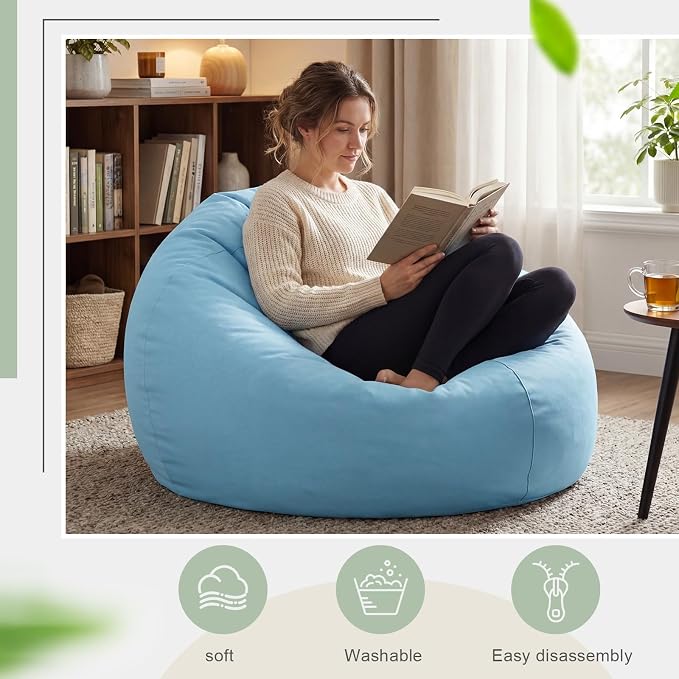 Sliner 2 Pcs Stuffed Storage Bean Bag Chair Cover for Kids Adults (No Filler) Stuffable Zipper Beanbag Cover for Organizing Plush Toys or Foam(23.5 * 23.5 * 25.5inch,Cotton,Light Pink and Light Blue) - Image 6