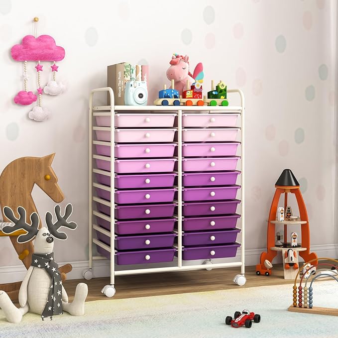 RELAX4LIFE 20-Drawer Rolling Storage Cart - Mobile Rolling Cart w/Drawers for School Classroom Teacher Office Home Salon, Paper File Art Supply Craft Organizer, Utility Cart on Wheels - Image 9