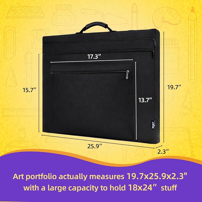 JJRING 18x24 Art Portfolio Tote Bag With Shoulder Strap, Black | Large Carrying Storage Case With Handle For Artwork, Posters, Canvas, And Drawing Boards - Image 2