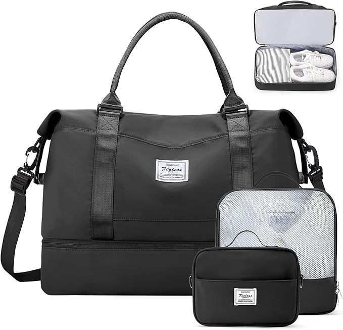Weekender Bags for Women,Travel Duffle Overnight Bag with Shoe Compartment | Personal Item Carry On Bag,Gym Bag,3 Pcs Set by SYCNB