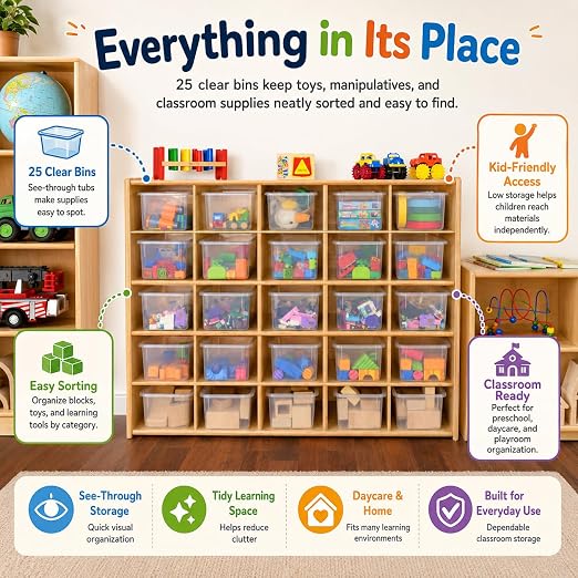 Contender 25 Cubbies Tray Cabinet, Kids Toy Storage Organizer, 100% Birch Plywood Cabinet for Kindergarten, Homeschool, Preschool Art and Craft Supplies - Image 4