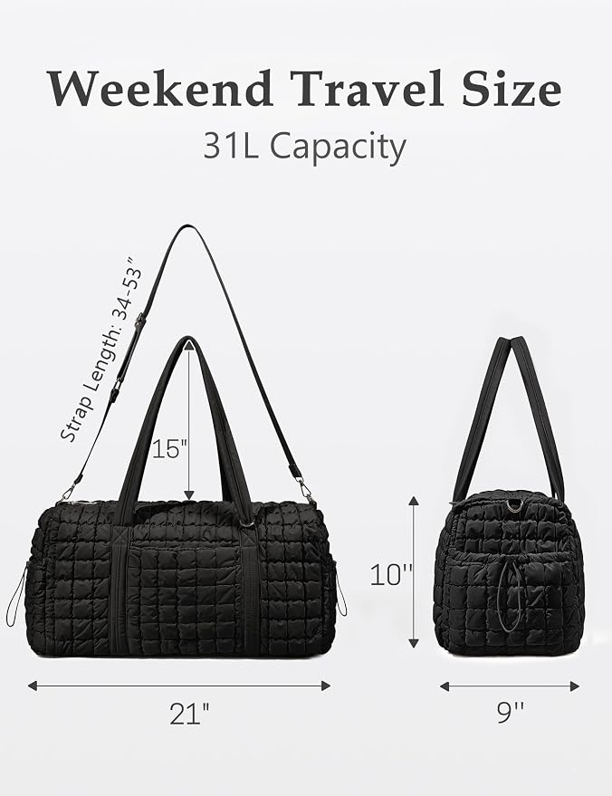 Quilted Travel Duffle Bag Puffer Weekender Bag Overnight Bag Duffel Gym Bag | Medium Soft Puffy Carry-On for Women, Large Lightweight Personal Item Travel Bag for Trips Business Sport Airplane Hospital - Image 3
