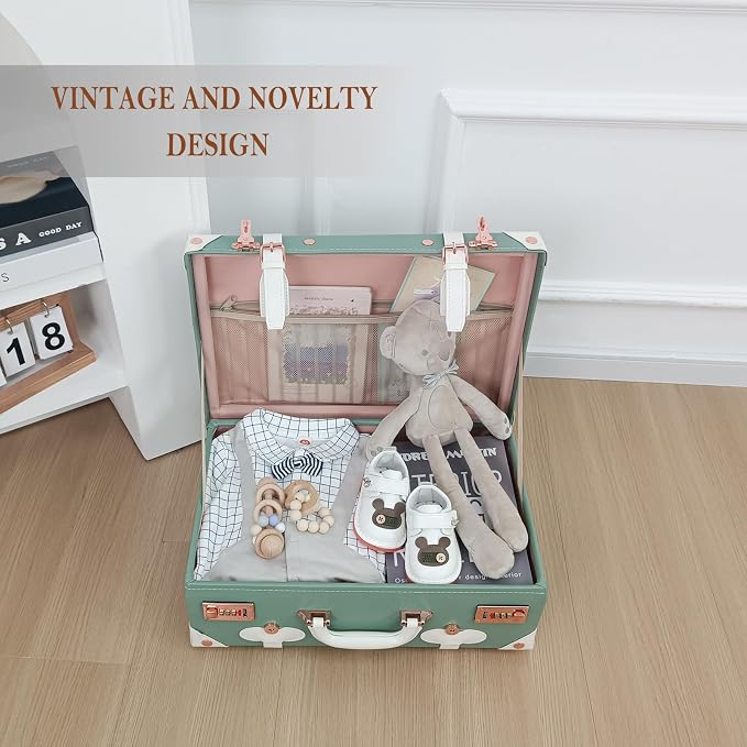 Unitravel Baby Keepsake Case, 18" Handmade Memory Storage Box, Newborn Keepsake Box, Vintage Suitcase for Baby Shower, Baptism, Naming Ceremony or Birthday (mint green) - Image 4