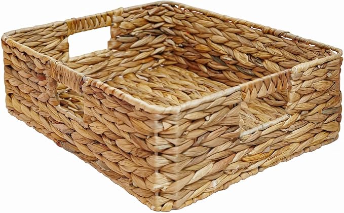 Rectangular Water Hyacinth Storage Baskets, Wicker Woven Shelves Baskets | Three-sided handle design,Handwoven from natural water hyacinth, For the living room, bedroom, storage room, and vanity by BSTNASI