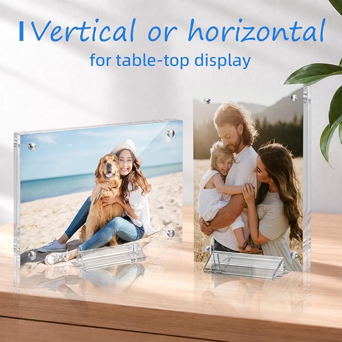 5X7 Acrylic Picture Frame with Stand Clear Magnetic Photo Fridge | Desktop Frameless Photo frame,Can be placed vertically,laid flat,or attached to the fridge,for Family, Baby, Friend Best Gift - Image 2