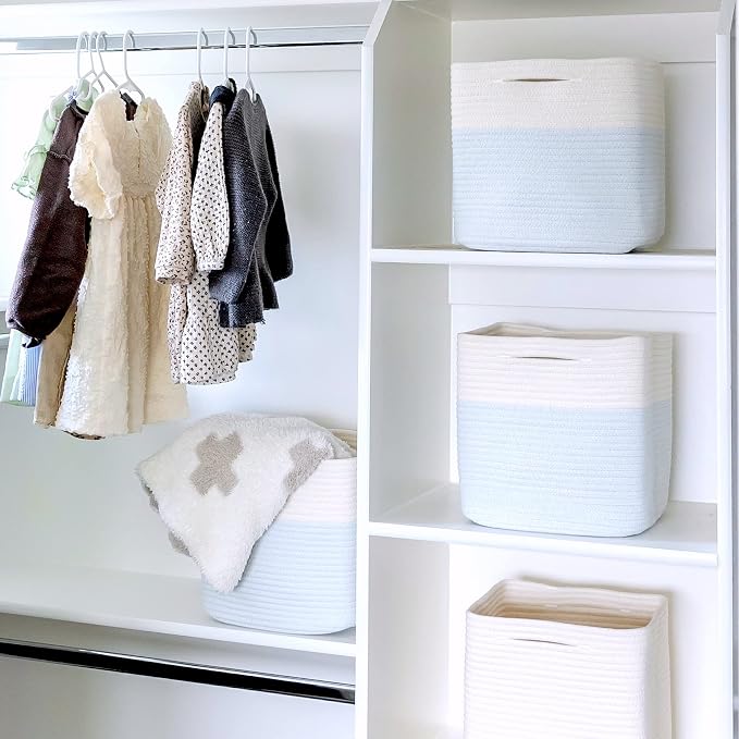 NaturalCozy Storage Cubes 11 Inch Cotton Rope Woven Baskets for Organizing, 3-Pack | Cube Storage Bin | Square Storage Baskets for Shelves Organizer, Classroom, Kids Toy Bins, Closet, Baby Nursery - Image 5
