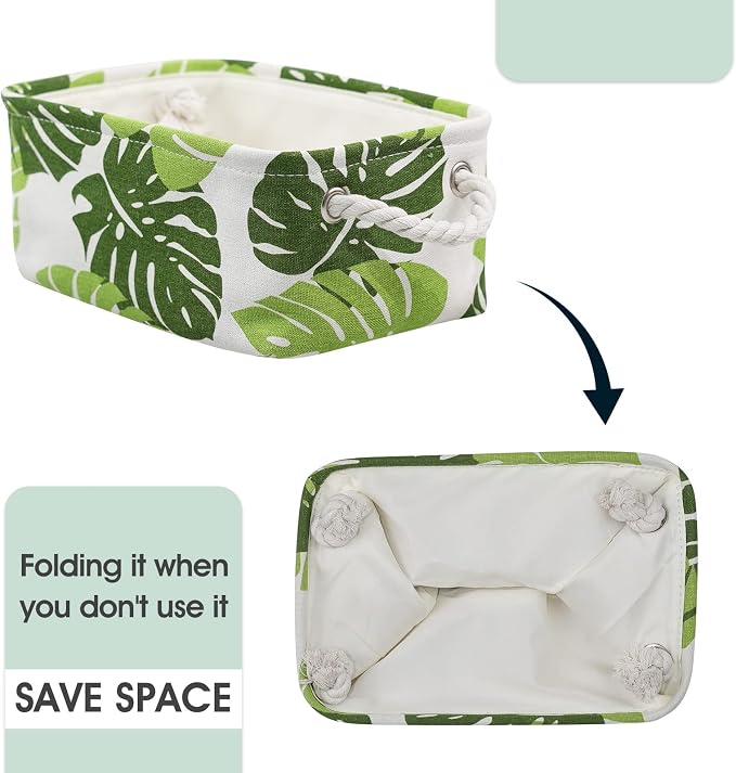Organization and Storage Basket for Shelves - Small 6 Pack Fabric Storage Bin Collapsible Baskets for Organizing with Handle for Cloth Decorative Laundry Canvas (Banana Leaf 12x8x5.2 inch) - Image 6