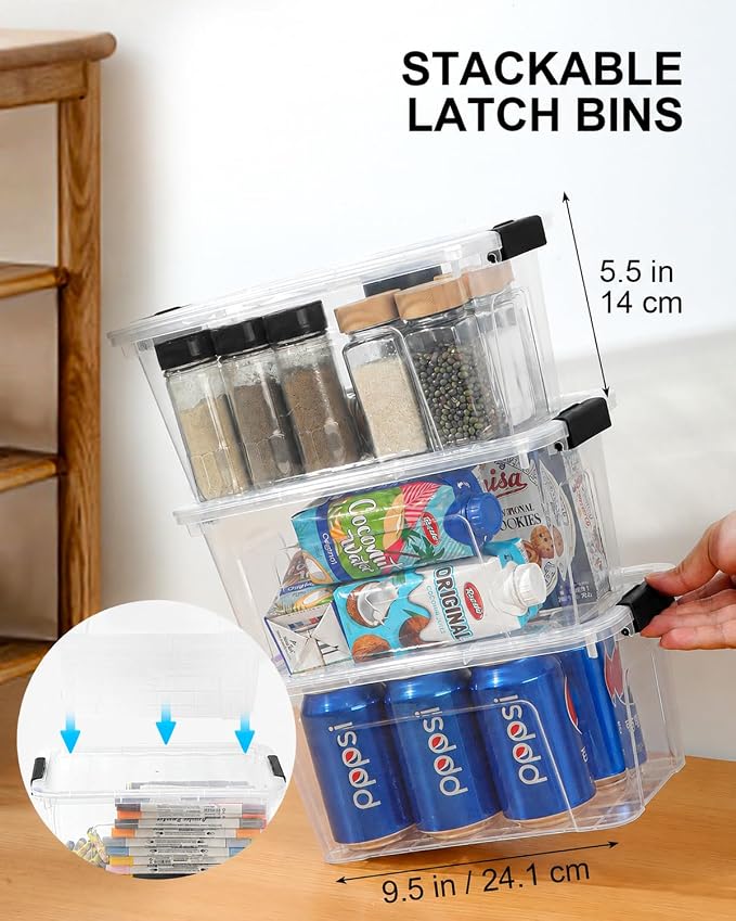 EOENVIVS Plastic Storage Bins with Lids 6 Pack, 7 Quart Storage Containers With Black Buckle Latch, Stackable Storage Organizers for Home Pantry Office Classroom Organization, Clear - Image 8