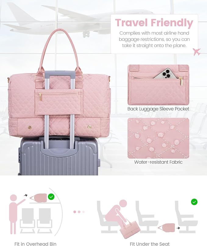 LOVEVOOK Travel Duffle Bag for Women, Weekender Overnight Bag with Shoe Compartment, Carry on Bag with Toiletry Bag, Gym Duffel Bag with Wet Pocket, Hospital Bags for Labor and Delivery 3 Pcs Set - Image 6