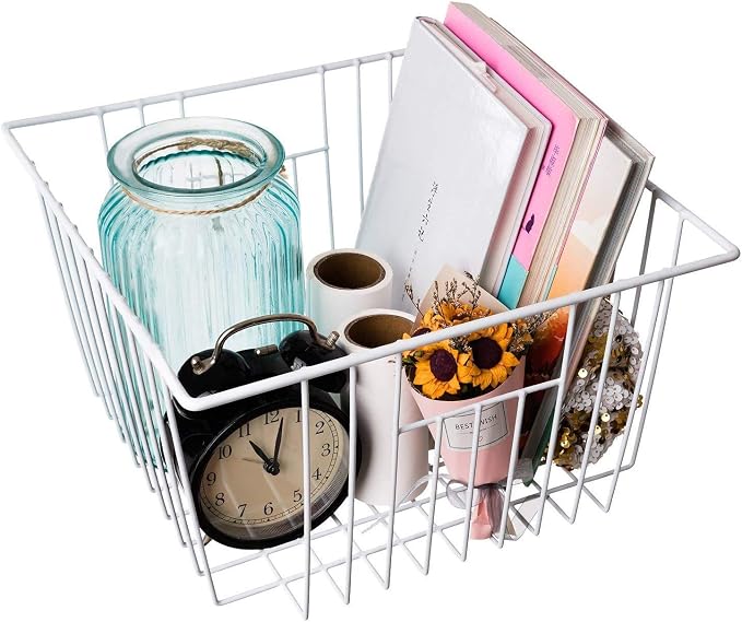 Freezer Basket Organizer, Refrigerator Metal Wire Storage Divider, Household Container Bins with Handles for Kitchen, Pantry, Cabinet, Closets - Pearl White (6, 11in x 10in x 5.5in) - Image 8