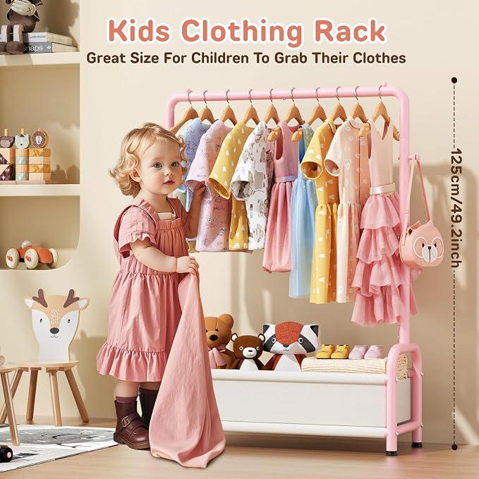 Kids Clothing Rack with Storage Shelf, Kids Dress Up Storage | for Coats, Small Baby Garment Rack for Hanging Clothes, Toddler Wardrobe Closet Organizer - Image 2