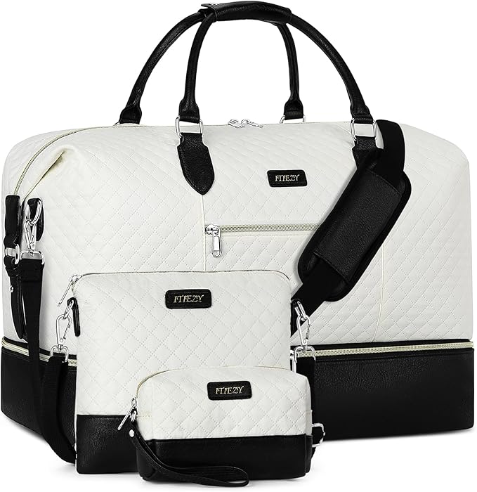 ITIEZY Weekender Bag for Women 21.5" Travel Duffel Large Carry On Bag 3PCS | Nylon Duffel Bag with Waterproof Shoe Compartment, Crossbody Bag and Toiletry Bag, Travel Weekend Hospital Overnight Gym Bag by ITIEZY