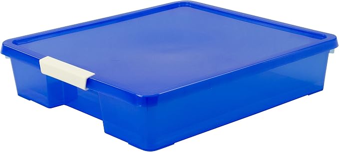 Storex Classroom Craft Project Box – Stacking Plastic Organizer Fits 12x12 Scrapbooking Paper, Blue, 5-Pack (63203U05C) - Image 5