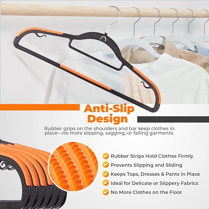 Plastic Hangers 20 Pack, Cascading Slim Space Saving Clothing Hangers with 360° Rotating Hook, Non Slip Clothes Hangers for Sweater Shirt, Heavy Duty Coat Hanger with Inner Hook for Closet, Black - Image 4