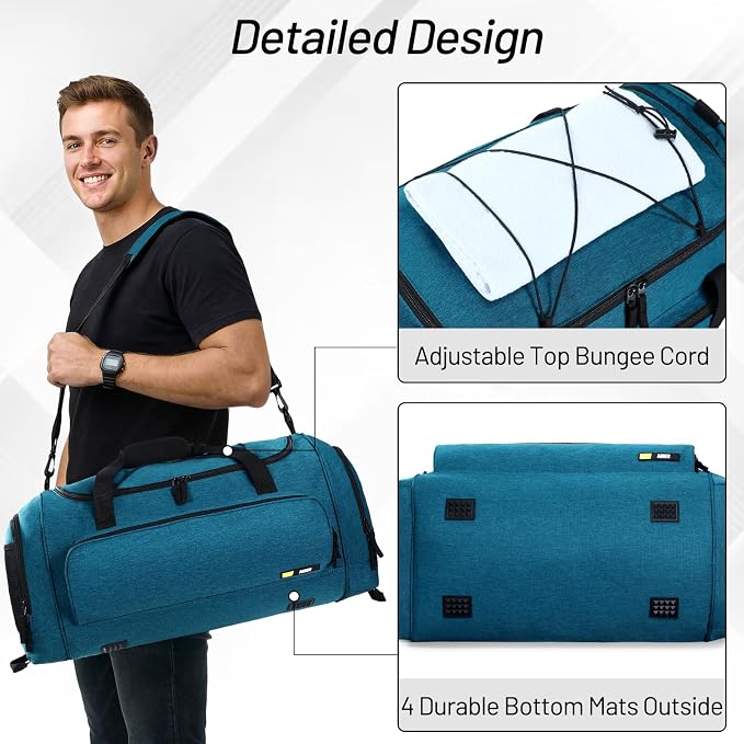 MIER Large Gym Bag for Men 60L Duffel Bag with Shoe Compartment | Lightweight & Durable Sports Duffles; Suited for Workout Fitness Travel Weekender; Water Resistant; Adjustable Shoulder Strap - Image 4