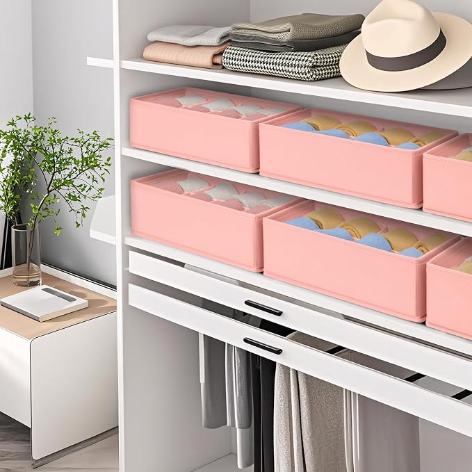 DIMJ Drawer Organiser, Cupboard Organiser, Set of 8, Pax Organiser, 30 x 15 x 9 cm, Organiser System for Wardrobe, Children's Clothes, Socks, Changing Utensils, Pink - Image 2