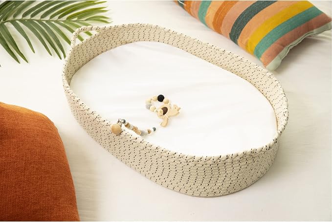 Baby Changing Basket - Soft & Waterproof Dual-Cover, Portable, Moses Basket, Changing Pad for Dresser & Changing Table, Gift for Baby Shower, Organic Cotton Rope - Image 4
