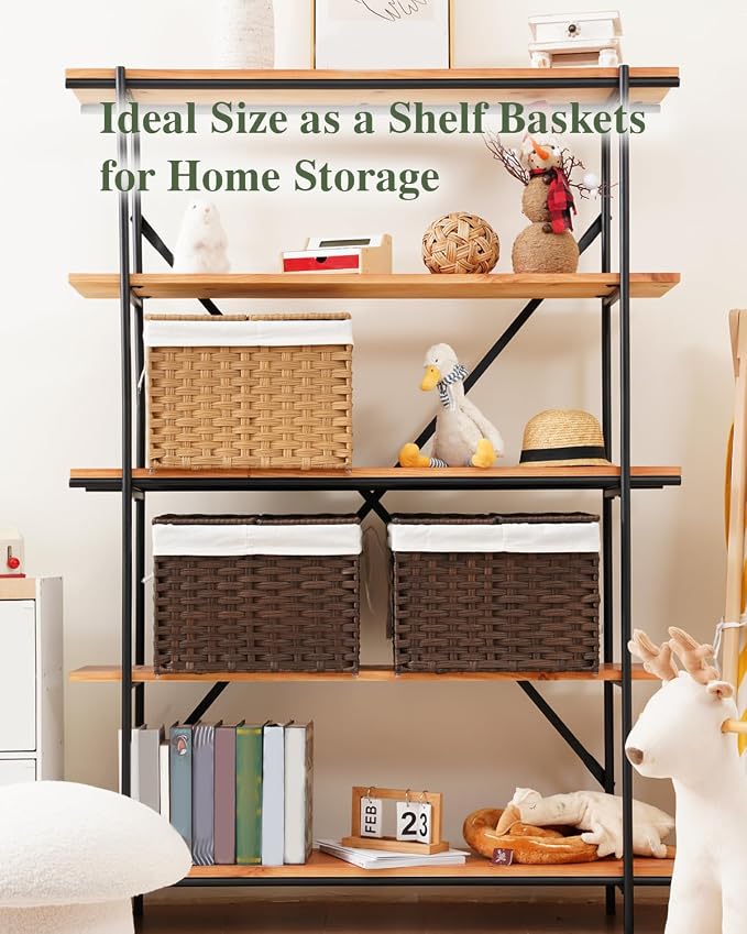 SETVSON Storage Basket with Lid, 2-Lid PE Rattan Storage Bin, Brown | 35L Storage Bin with 2 Separate Lids, 2 Removable Liners with Divider for Clothes & Blankets, Sturdy Frame, Brown - Image 4