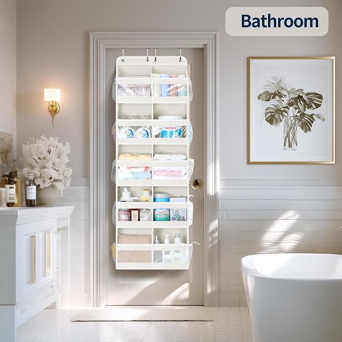 Yecaye 5-Tier Over The Door Organizer Dual-Column, 80lbs Load Extra Large Over the Door Storage of 10 Compartments, Heavy Duty Door Organizer Hanging for Dorm Bathroom Pantry, Cream White 2 Pack - Image 8